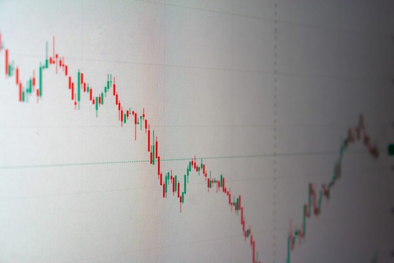 Close-up of a stock market chart showing financial data trends and market performance