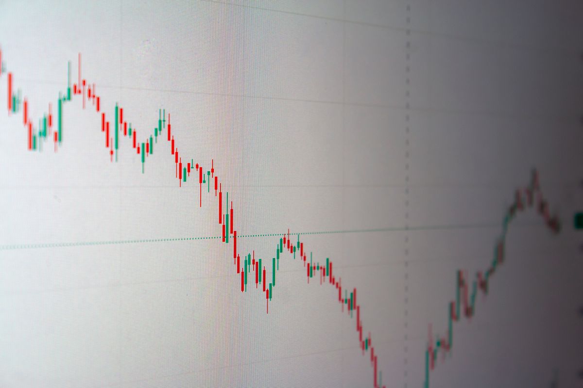 Close-up of a stock market chart showing financial data trends and market performance