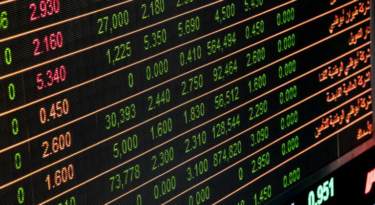 Stock market screen showing financial data and trading numbers